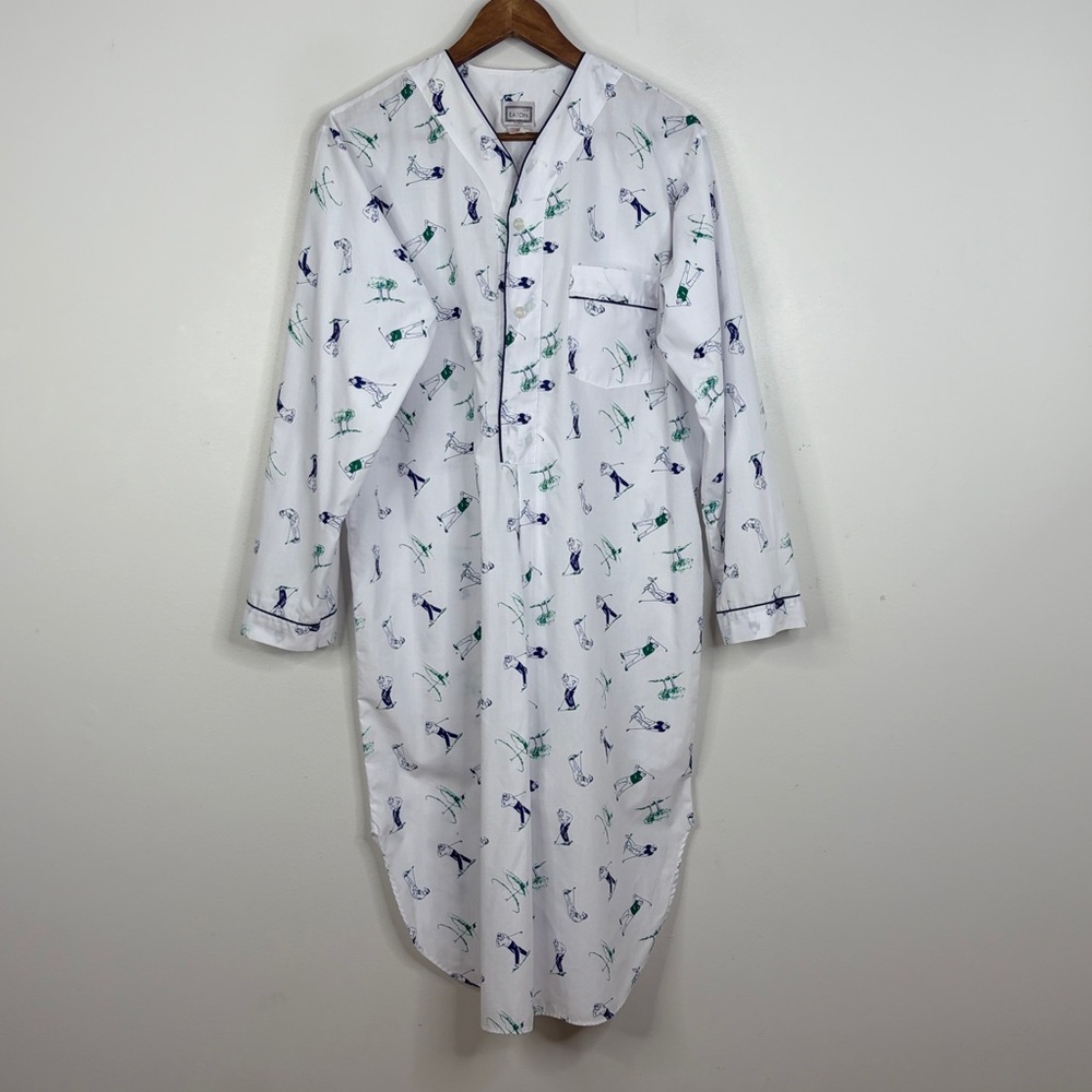 Vintage Night Shirt Men Medium White Blue Golfer Grandfather Novelty Fathers Day